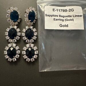Sapphire Baguette Linear Earrings - Gold and Blue